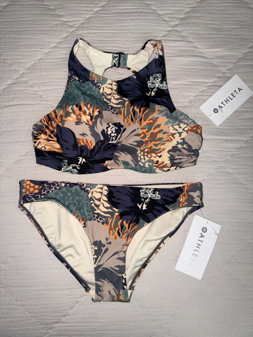 🧡 Athleta Maldives Bikini Set Bora Bora Neutral Clean Medium 34 B/C Small NWT